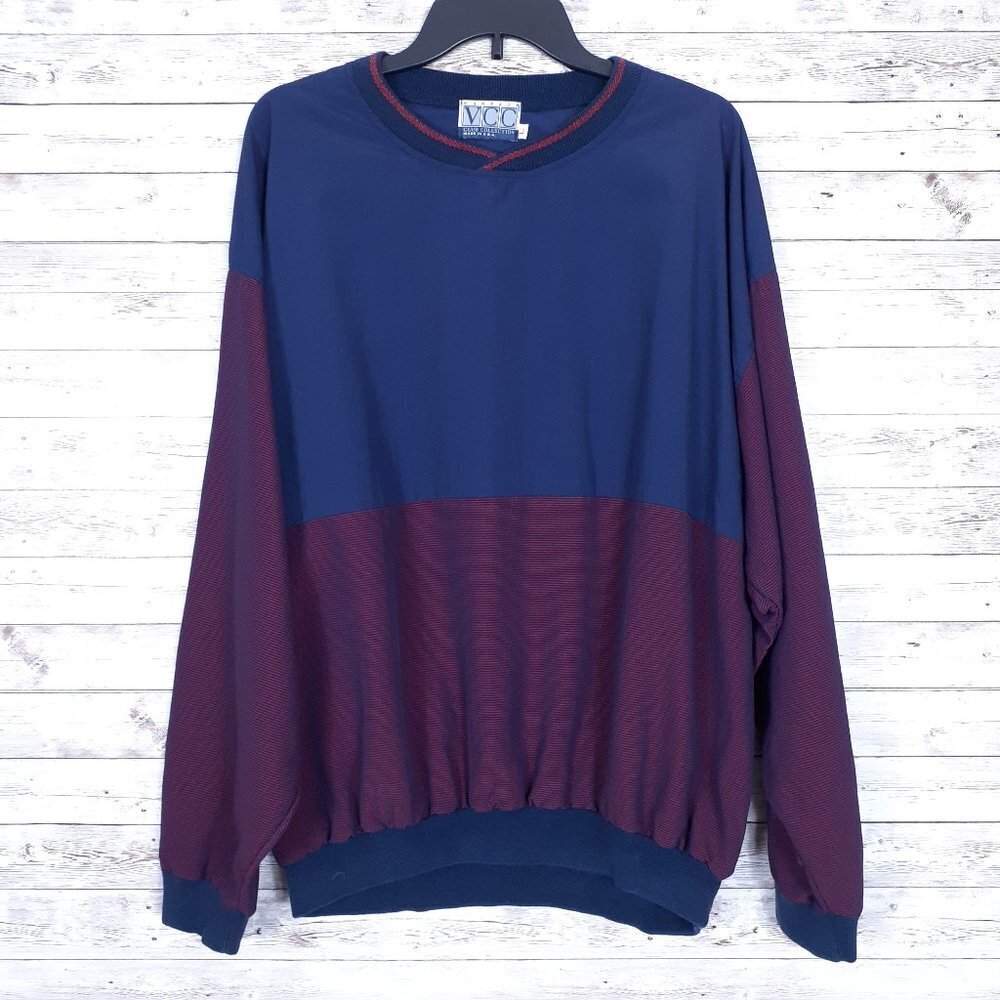 VCC Mens Golf Shirt L Blue Red Stripe 233